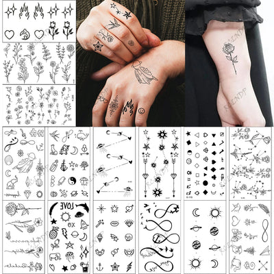 15pcs Waterproof Temporary Tattoo Sticker Starry Moon Flower Heart Flying Bird Fake Tatto Flash Tatoo finger Tato for  Women Men