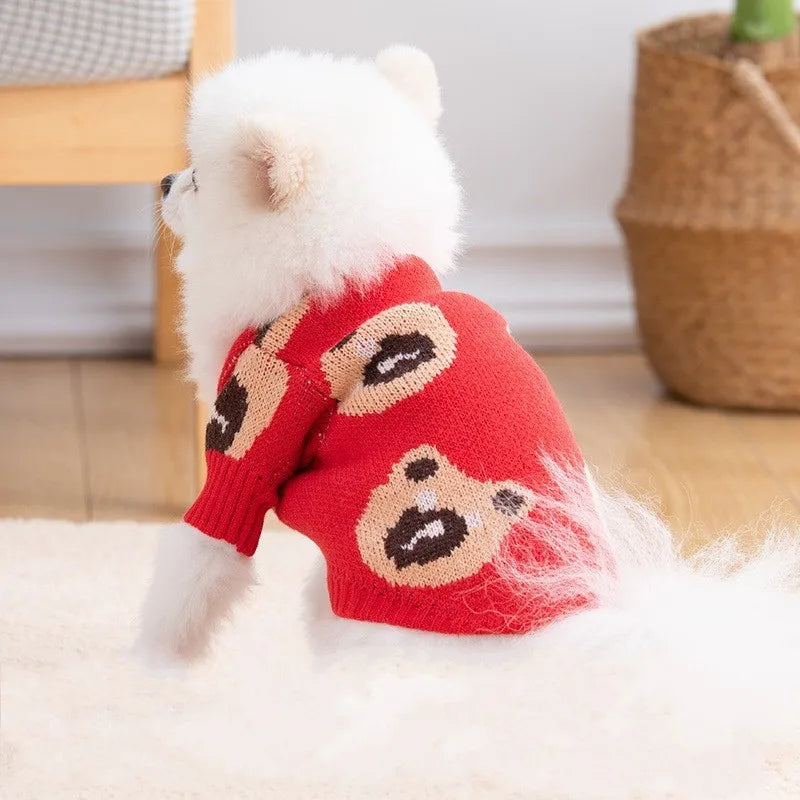 Dog Sweater 2024 Bear Print Cardigan Coat Dog Knitted Sweater Chihuahua French Bulldog Bichon Fashion Dog Clothes Puppy Apparel