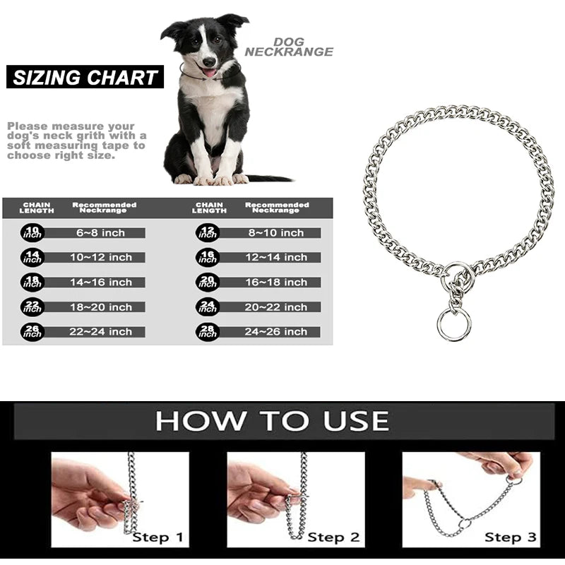 Durable Silver Dog Chain Collar Stainless Steel Choke Cuban Link Necklace Pet Training Collar for Small Medium Large Dogs Pitbul