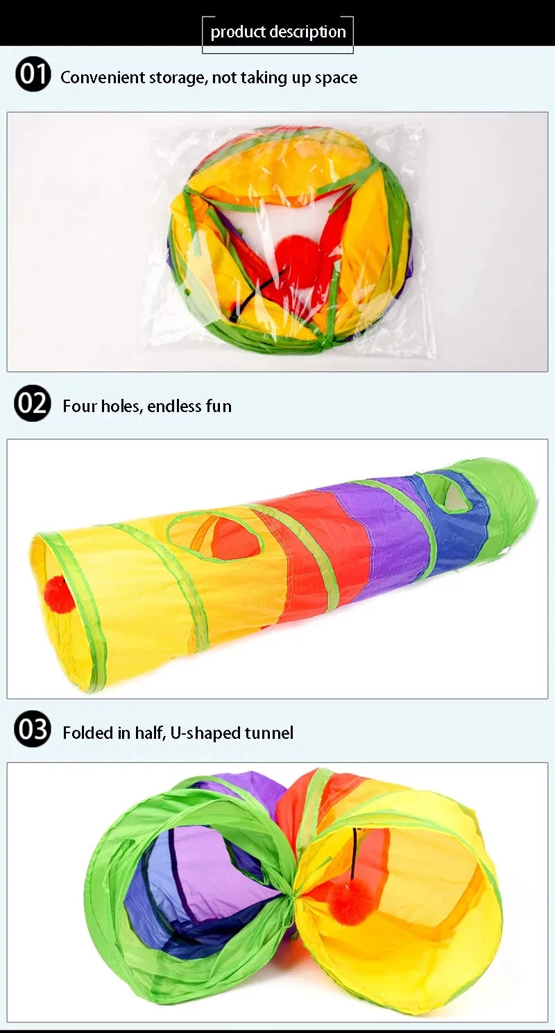 Rainbow Cat Tunnel Pet Tube Collapsible Play Toy Indoor Outdoor Kitty Puppy Toys for Puzzle Exercising Hiding Training