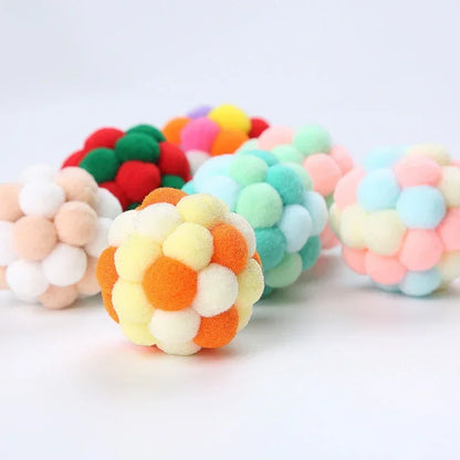 Cat Toys Cat Plush Ball Toy Pet Elastic Bell Ball Self Hi Ball Playing Cat Colorful  Woolen Ball Cat Toys Interactive Cat Toys
