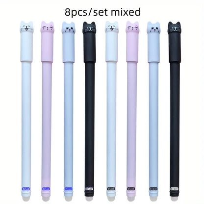 4/8/12pcs Creative Cat Erasable Gel Pens Set 0.5mm Washable Handle Magical Blue/Black Ink Erasable Refills Rod Writing Stationer