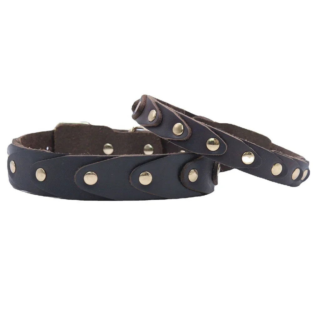 Real Leather Dog Collar Genuine Leather Buckle Connection Collar Durable for French Bulldog Schnauzer Border Collie Pet Collar