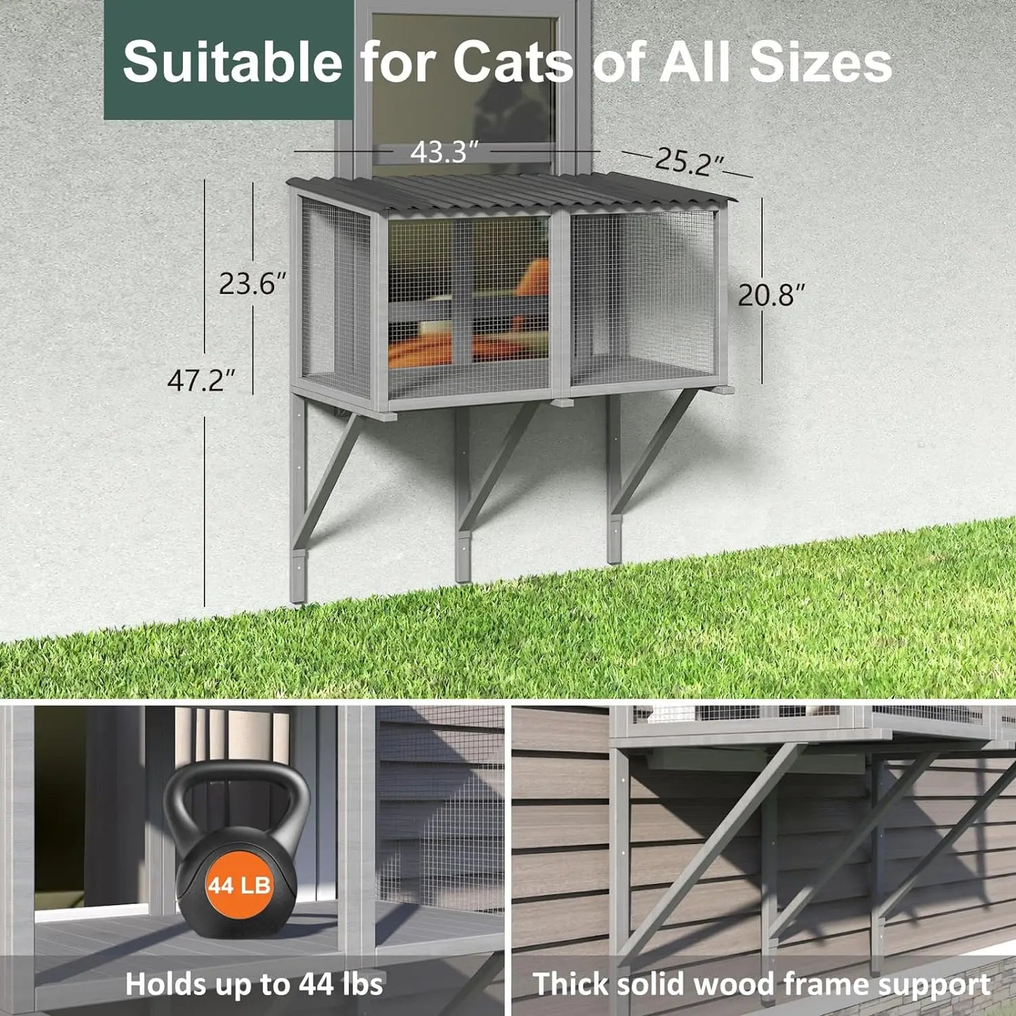 Wooden Pet House, Waterproof and Windproof, Universal for All Seasons, Multi-sized Windows, Wide View, Pet Cage