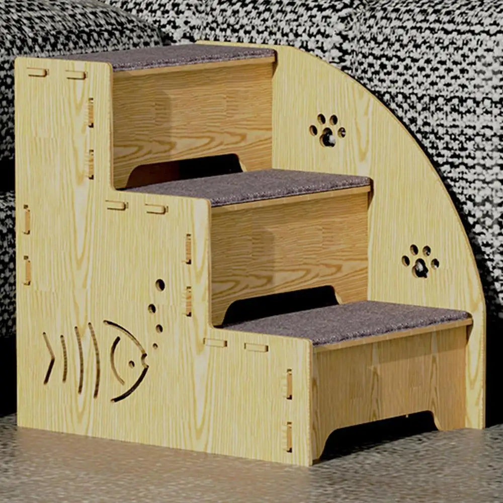 Dog Stairs For High Beds 3-Step Wooden Pet Ladder For Sofa Climbing Kitten Nonslip Balanced Dog Indoor Ramp Suitable For Pets