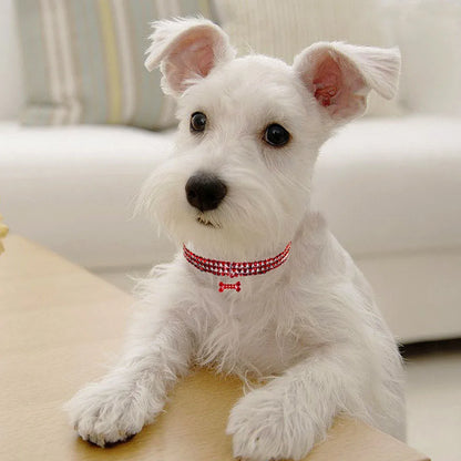 Bling Rhinestones Pet Collar, Adjustable Crystal Diamond Bone Pendant Wedding Collar Cat Dog Small Pet Elastic Necklace Jewelry