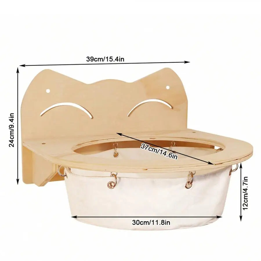 1 Piece Wooden Cat Wall Mounted House or Hammock with Climbing Ladder and Scratching Post for Kitten Playing and Sleeping