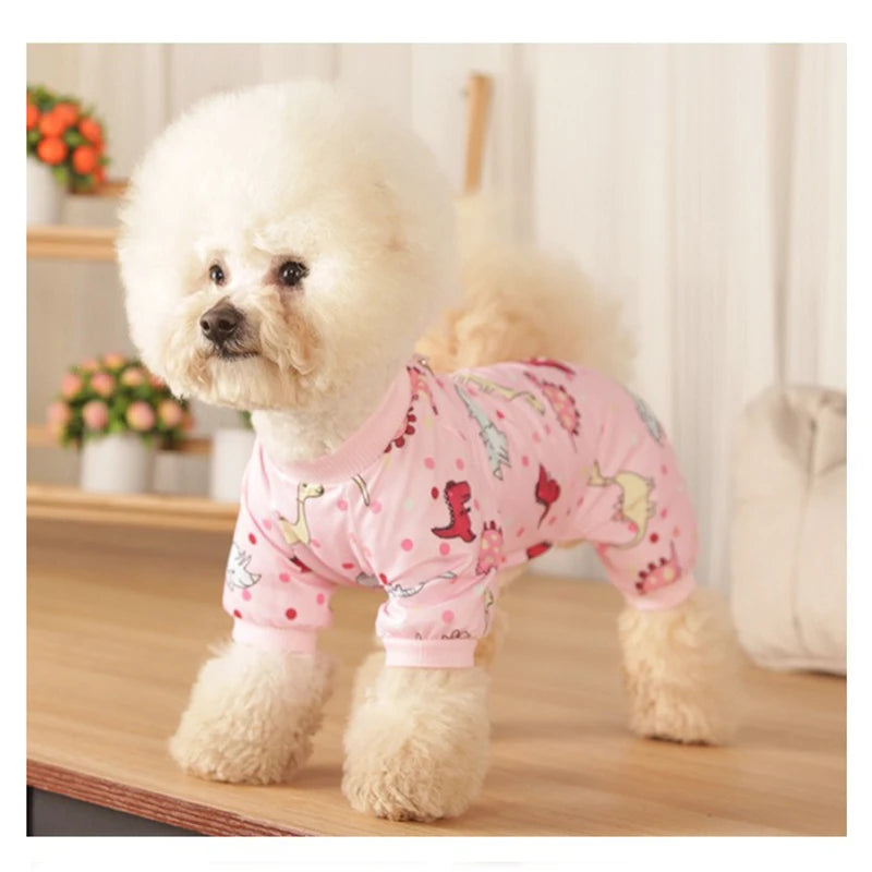 Dinosaurs Dog Pajamas for Small Dogs, Soft One Piece Jumpsuit Lightweight Halloween Puppy Onesie Pet Clothes Doggie Bodysuit
