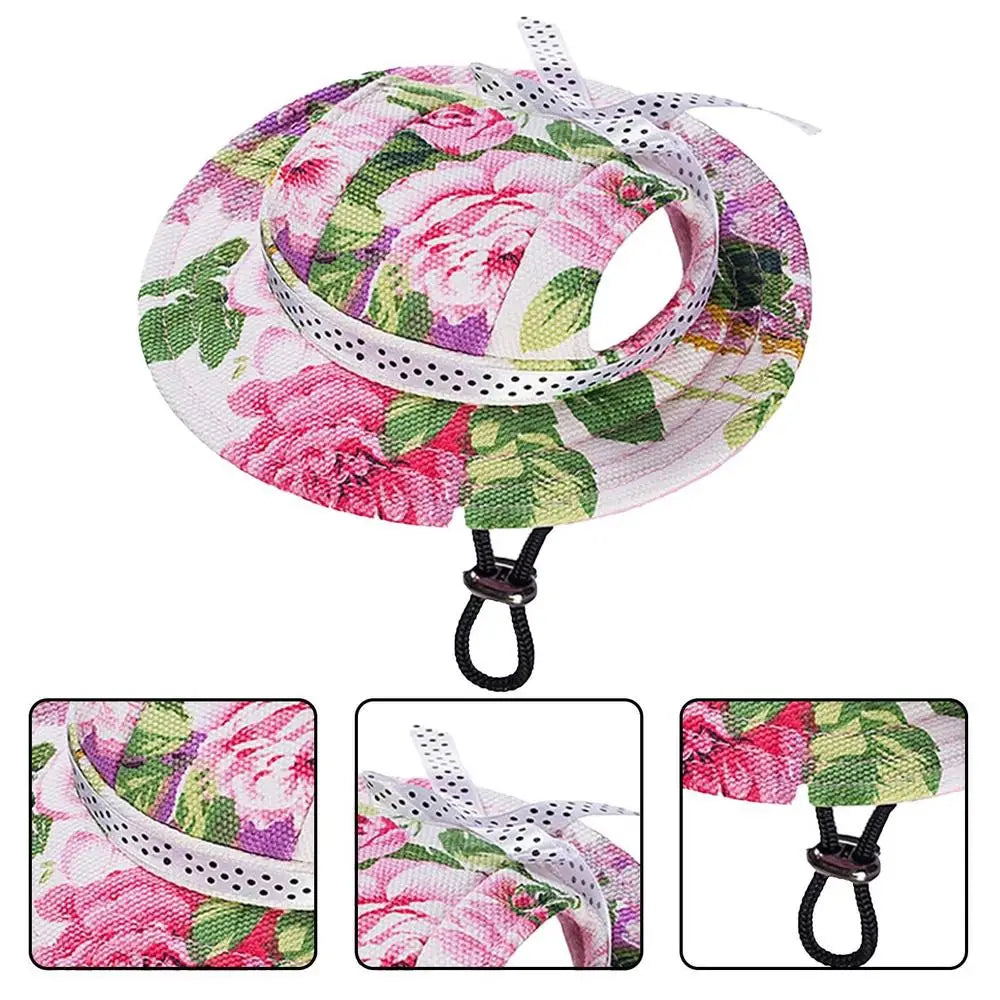 Breathable Dogs Sun Hats Round Brim Dog Visor Hat Outdoor Breathable Sun Protection With Ear Holes Mesh Sun With Adjustable Chin
