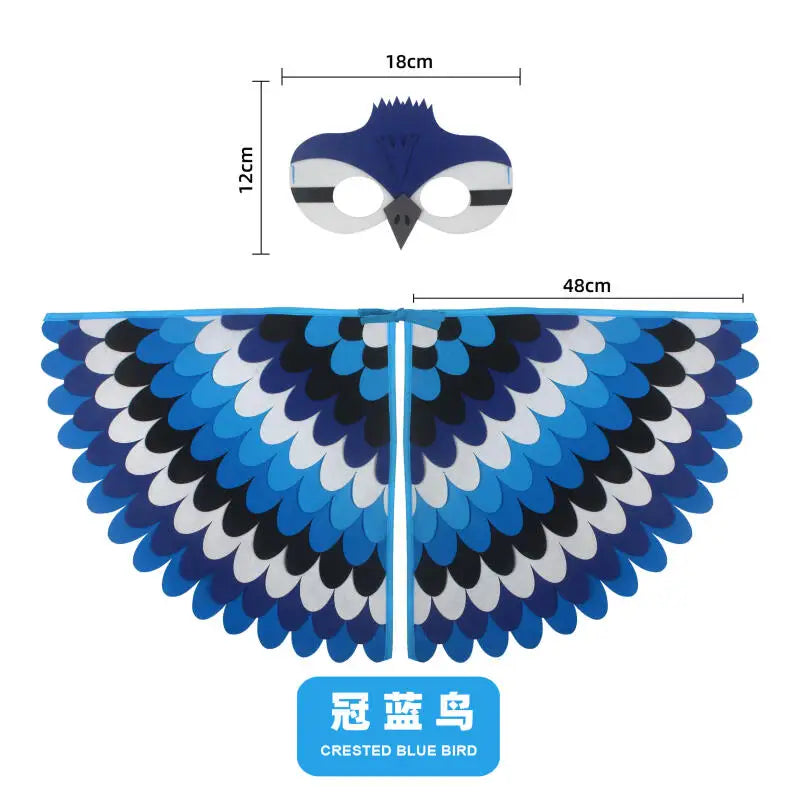 Kids Cosplay Costume Stage Performance Owl Peacock Wings Bird Felt Cape with Mask for Girls Boys Halloween Party Cloak