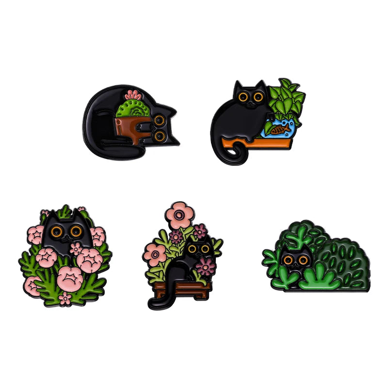 Witch Ghost Set Enamel Pin Brooch Punk Frog Skull Potted Cat Black Bird Animal Flower Medicine Bottle Badge Love Jesus Jewelry