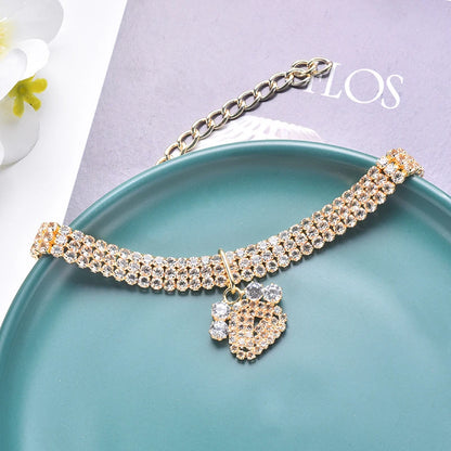 Fancy Summer Pet Dog Collars Alloy Rose Gold Zircon Footprint Pendant Necklace for Cats Luxury Designer Pet Neck Accessories