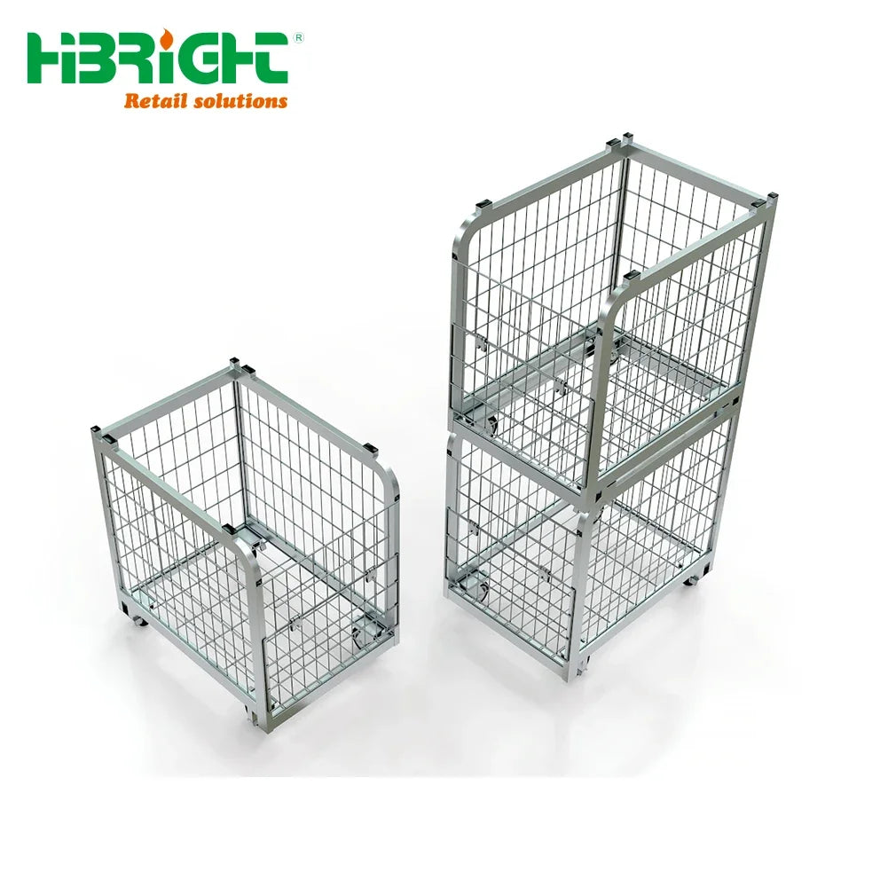 Portable Storage Cage Foldable Logistics Roll Container Warehouse Security Stackable Nestable Wire Mesh Roll Cage