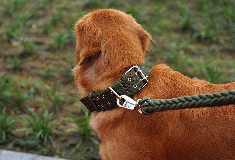 Heavy Duty Wide Military Thick Dog Collars for Large Dogs Adjustable Strong Nylon Tactical Pet Collar with 2-Rows Metal Buckle