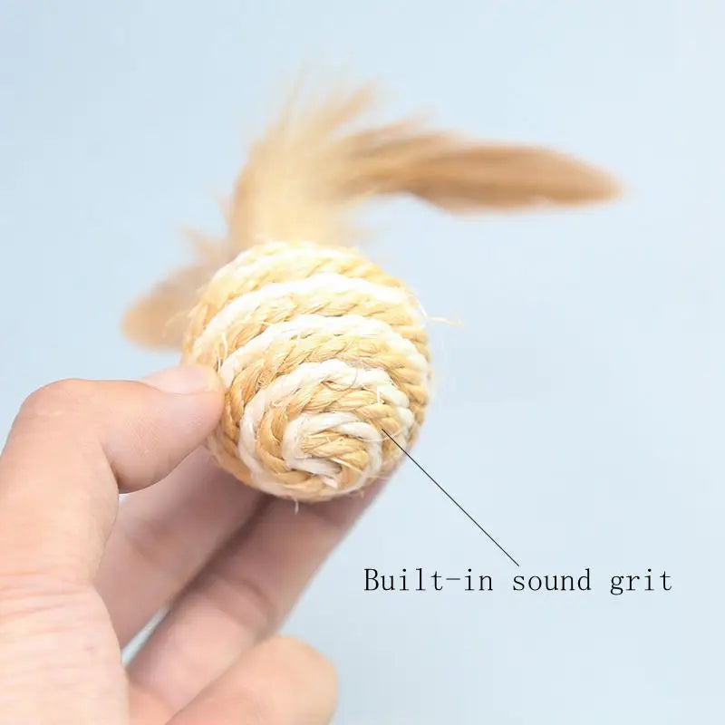 Interactive Sisal Cat Scratching Ball Toy For Kitten Teeth Cleaning Pet Supplies Shuttlecock Feather Blanket Ball Toy
