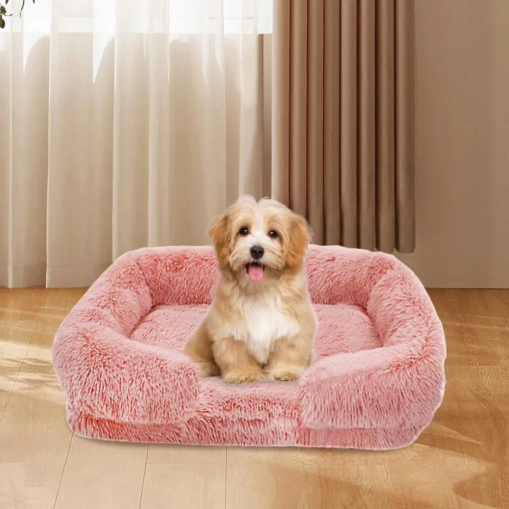 Cozy Plush Dog Sofa Bed Square Beds Washable Warm Pet Cushion Orthopedic Lounger Fluffy With Zipper Cover