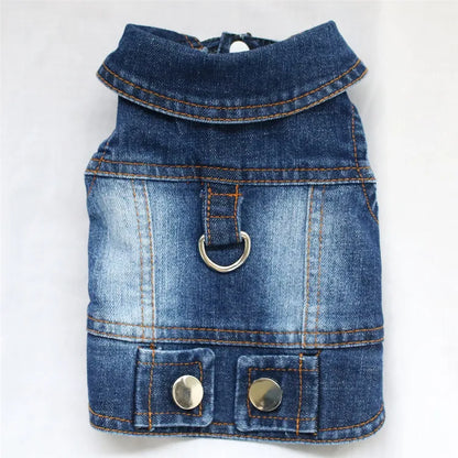 Dark Washed Dog Denim Jacket for Small Medium Dogs, Puppy Sleeveless Jeans Coat with D Ring Chihuahua Yorkie Clothes Pet Apparel