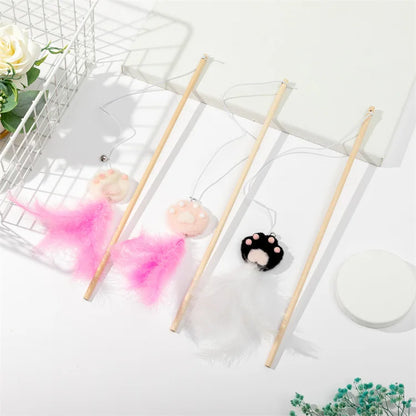 Cat Toy Cat Teaser Sticks Cat Toys Cat Claws Cat Sticks Wooden Poles Feathers Bells Cats Hi Interactive Pet Products.