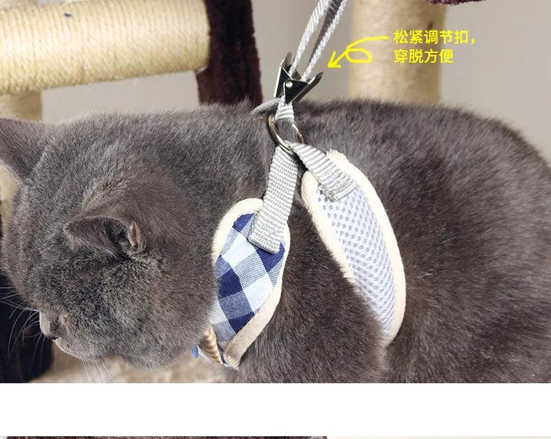 Dog Harness with Bow Plaid Cat Harness Adjustable Length Pet Harness with Dog Leash Four Colors Dog Harness and Leash Set