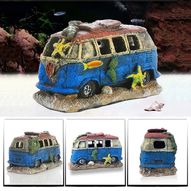 Artificial Aquarium Decoration Old Car Ornament Submarine Decor Resin Landscaping House for Fish Accessories for Aquarium Stuff