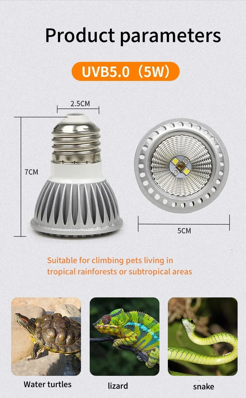 Reptile UVA + UVB Full Spectrum Turtle Basking Platform Sun Lamp Sunbathe Heat Lamp for Lizard Amphibians 5.0 10.0 Reptile Light