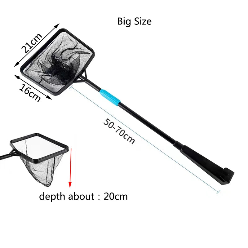 Extendable Long Handle Square Aquarium Fish Tank Fishing Net Landing Net for Catching Fish Shrimp Tank Clean Accessories New