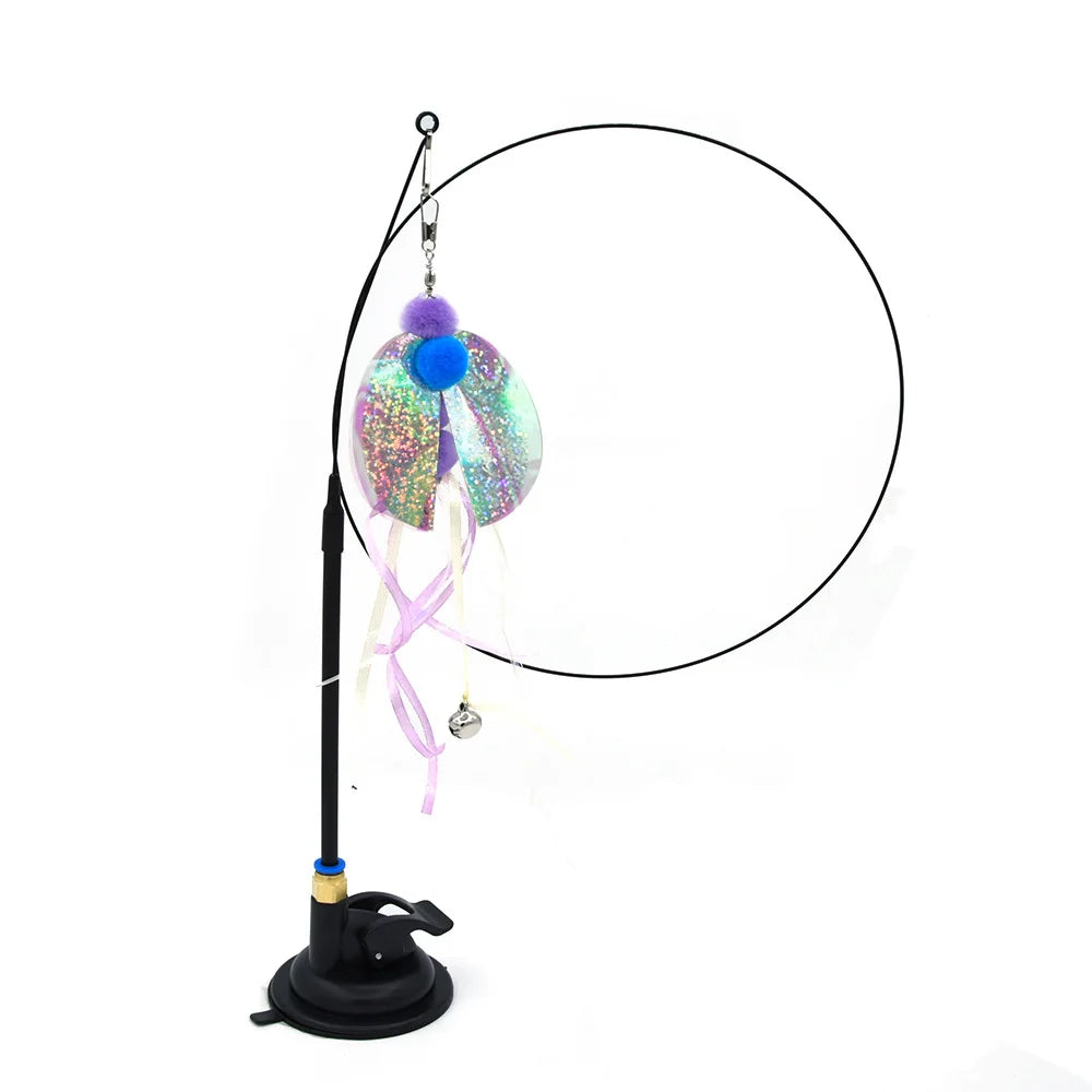 Interactive Cat Toy Handfree Cat Stick Playing Kitten Playing Teaser Wand Toy Suction Cup Bird/Feather Cat Wand Toys Set