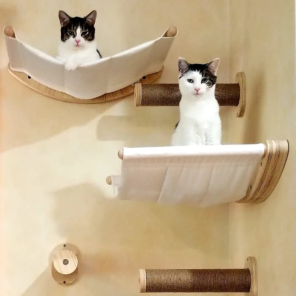 Cat Tree Tower Climbing Shelves Wall-Mounted Cat Hammock And Bed Easy-cleaning and Durable Ladder with Felt for Playing&Exercise
