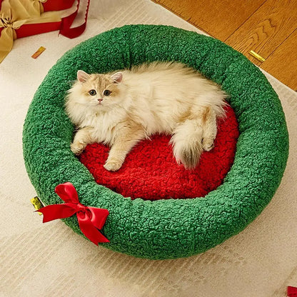 Small Pet Bed Christmas Kitten Puppy Bed Plush Cushion Soft Round Pet Cushion Comfortable Pet Plush Bed For Cats Or Small Dogs
