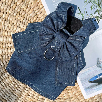 Pet Denim Clothes For Cat Dog Spring Summer Cat Dress Harness Kitten Jeans Shirt Cat Bowtie Skirt Dress Vest Harness with D-Ring