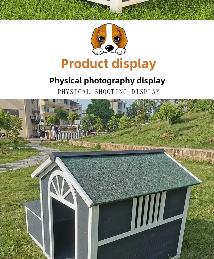 Dog House Outdoor Solid Wood Kennel Outdoor Rain and Sun Protection Dog House Medium and Large Kennel Dog Villa Wooden Pet Nest