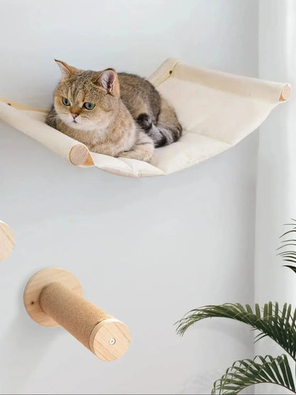 Wall Mounted Cat Shelves Wood Cat Lookout Climbing Shelf Kitten Wall Climbing Tree Furniture Four Step Stair Indoor Cat Hammock