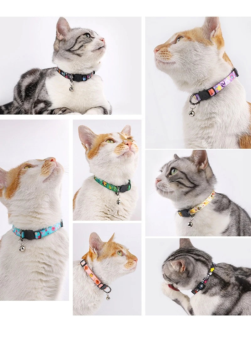 Cartoon Pet Cat Neck Collar for Small Dogs 19-28cm Ring Bell Anti Lost Adjustable Chihuahua Neck Wear Polyester Pet Accessories