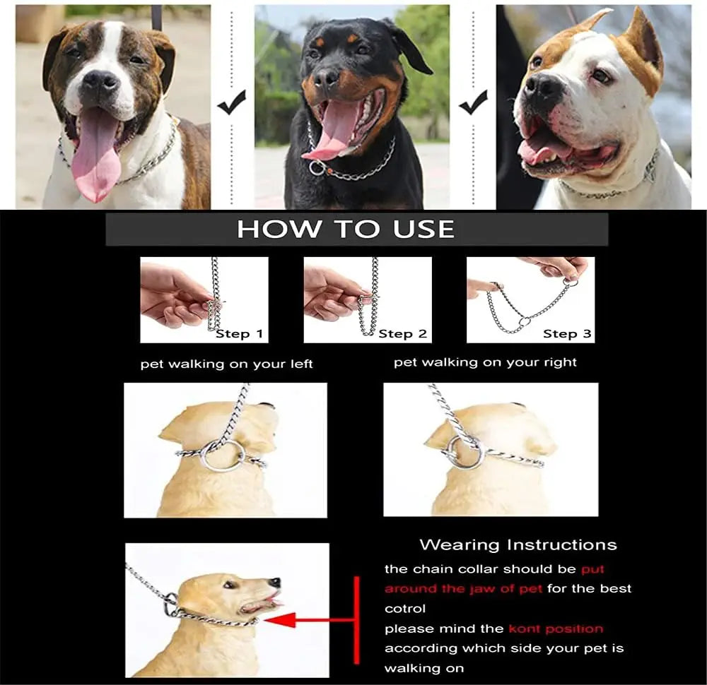 Durable Silver Dog Chain Collar Stainless Steel Choke Cuban Link Necklace Pet Training Collar for Small Medium Large Dogs Pitbul
