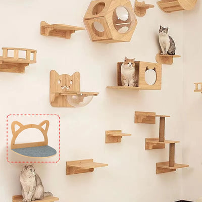 1PC Cat Hammock Wall Mounted Wooden Climbing Shelf Cat Jumping Platform with Scratching Post Cat Hanging Bed for Cat Sleeping