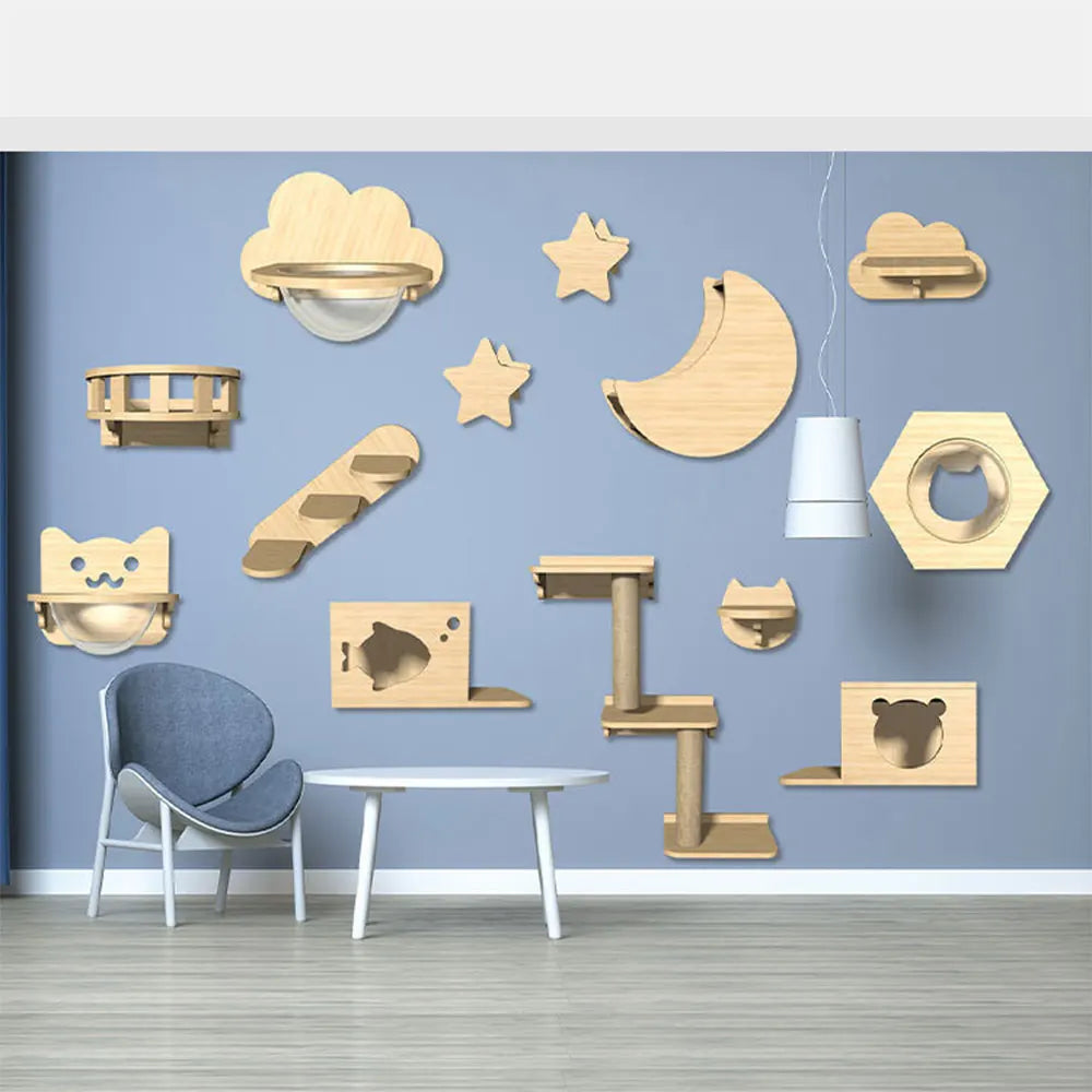 Cat Wooden Furniture Wall Mounted Scratching Posts Hammock Platform Extended Cat Scratching Post for Cat Health and Play indoors