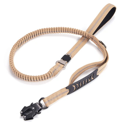 Tactical Retractable Dog Leash, Reflective Shock Absorbing, Quick Release Clip Double Handle with Car Seatbelt, for Large Dogs