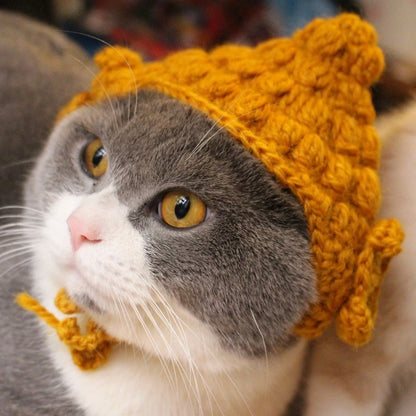 Winter Cosplay Buddha Pet Dog Hat Ginger Ear Protective Head Wear for Small Puppy New Year Lace Up Yorkshire Cat Accessories