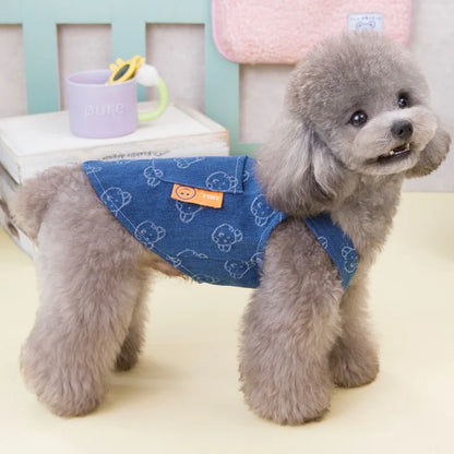 Dog Denim Dress for Small Dogs, Dark Wash Jeans Vest Tutu Skirts with Leash D-ring,Summer Clothes Yorkie Chihuahua Pet Apparel