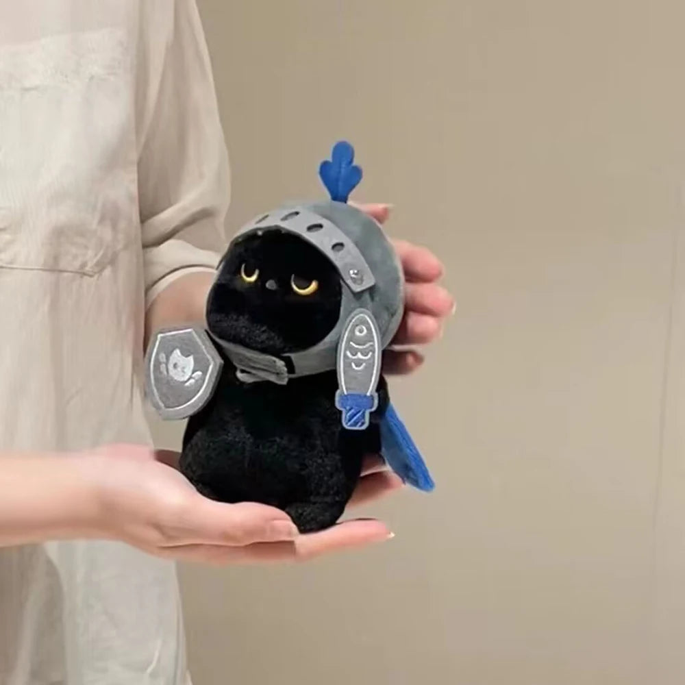 Q version Knight Cat Kitty cat doll toy backpack pendant Companion doll bag pendant Children's birthday gift Cute black cat toy