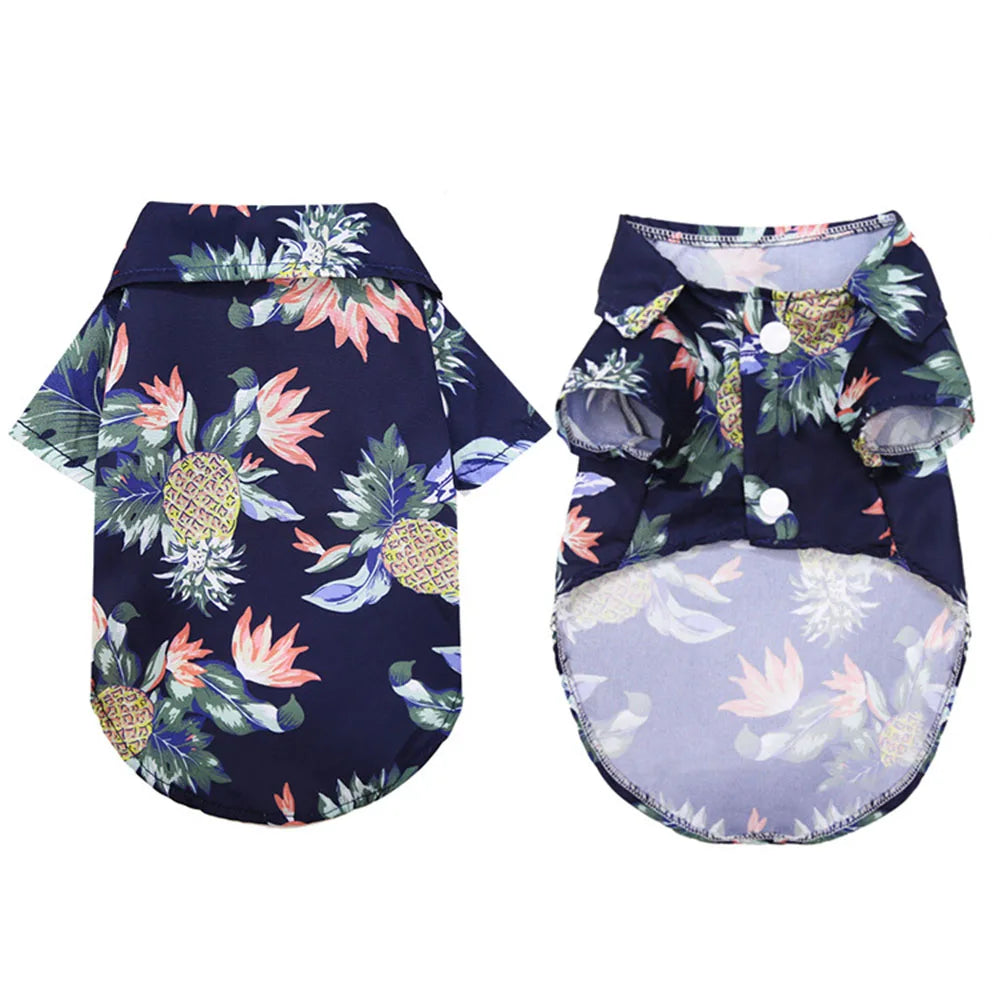 Summer Dog Shirt Hawaiian Beach Pet Clothing Coconut Tree Flower Print Puppy T-Shirt for Small Dogs Cats Vest Camp Shirt for Pug