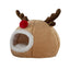 Christmas Winter Cat Cave Bed Dog Tent Christmas Reindeer Tent Washable Removable Cushion for Indoor Small Dogs And Cats