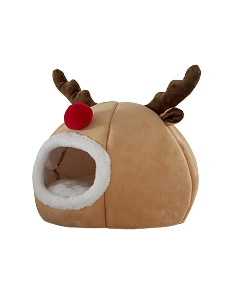 Christmas Winter Cat Cave Bed Dog Tent Christmas Reindeer Tent Washable Removable Cushion for Indoor Small Dogs And Cats