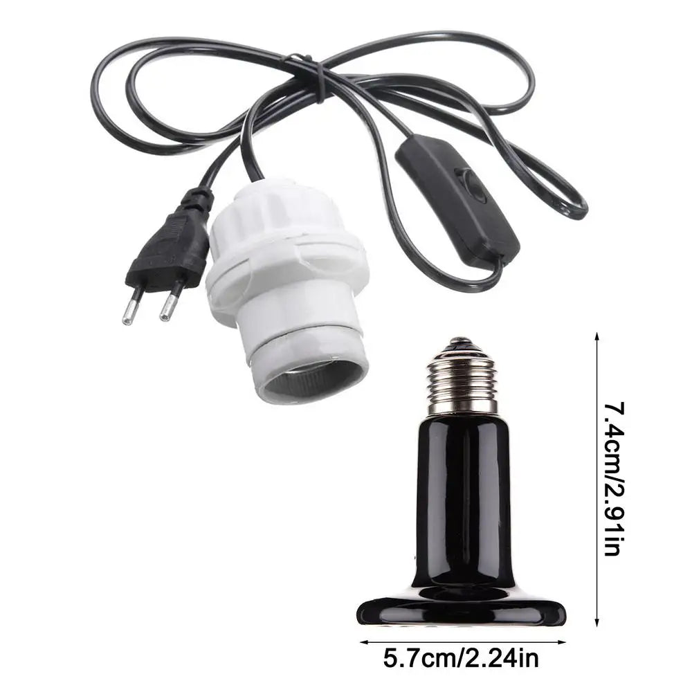 Reptile Heat Bulb Ceramic Infrared Heat Emitter Lamp Safe Durable Infrared Heater Lamp with Cable for Chicken Lizard Turtle