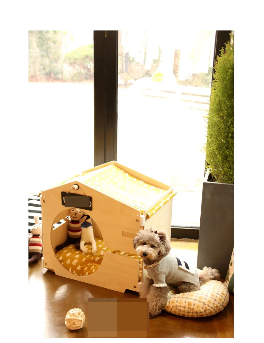 Pet natural birch hairball decoration, kennel wooden house, pet tent shed design