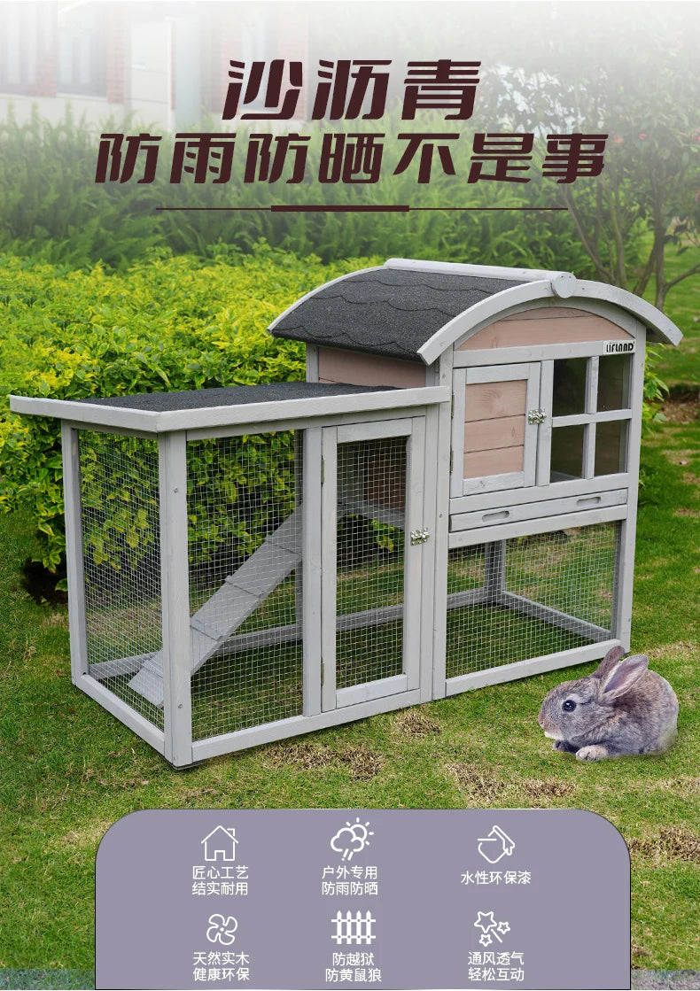 Rabbit Cage Extra Large Small Rabbit Cage Pet Rabbit Housing Outdoor Household Solid Wood Double decker Villa Breeding Cage