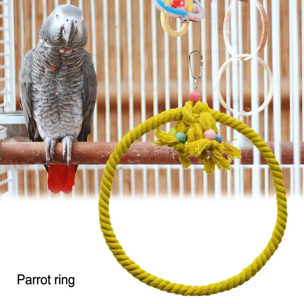 Rope Perches For Bird Cages Circle Rope Swing Easy Installation Natural Safe Soft Cotton Round Bird Swing For African Grey Macaw