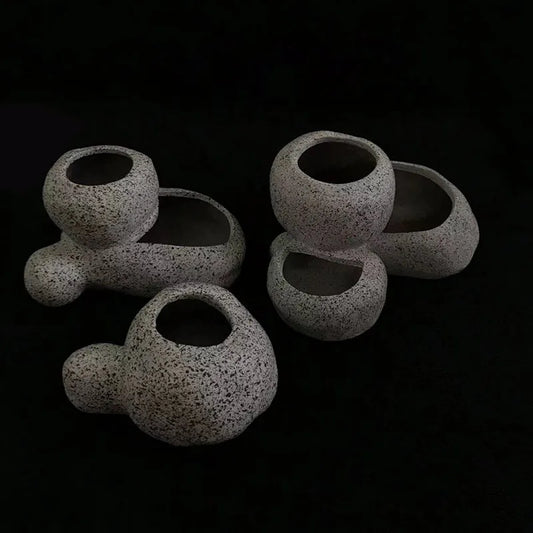 Ceramic Aquarium Decor Rock Cave Stone Decoration Fish Tank Breeding Housing Shelter Ornament Planting Cup Decorations Filter