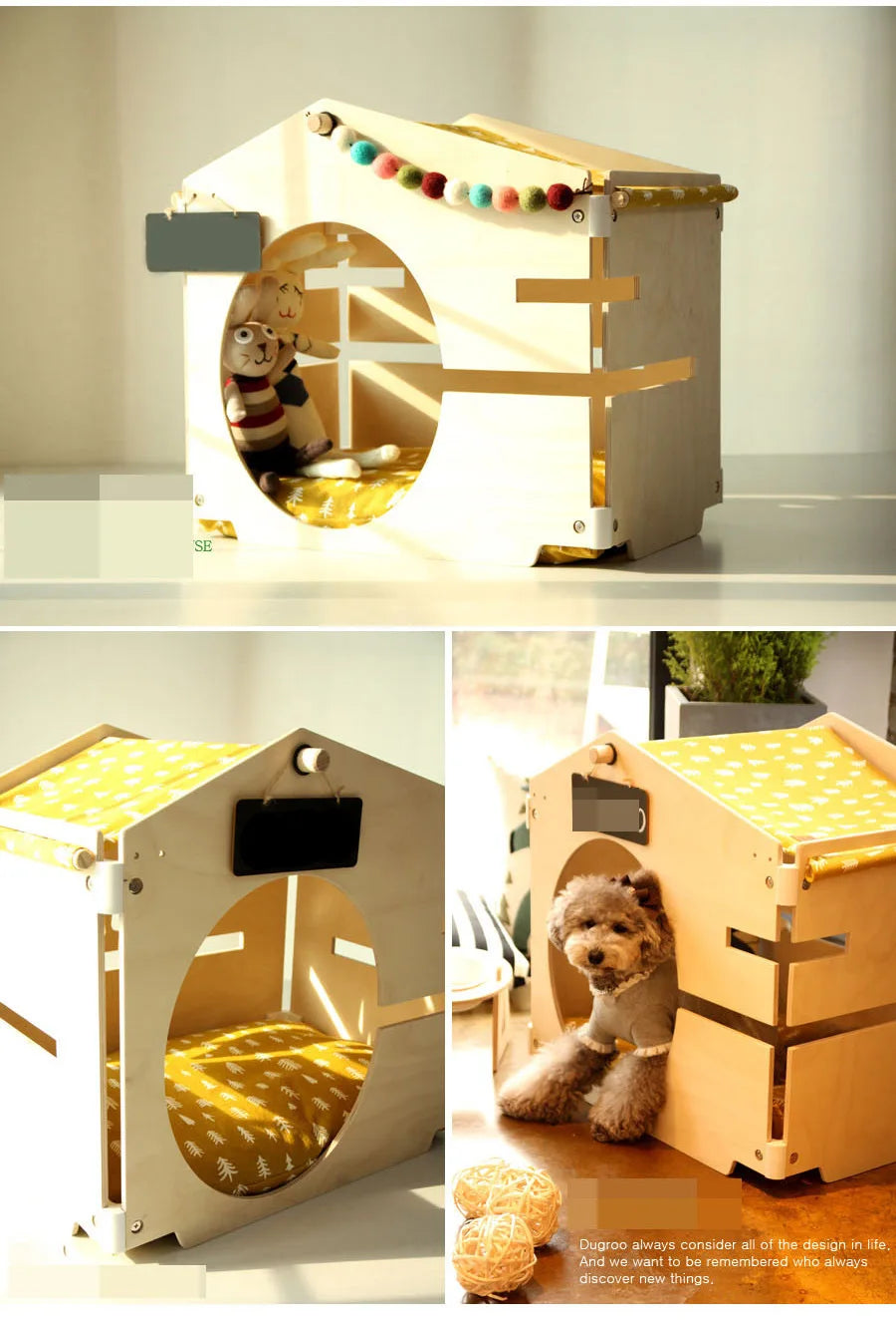 Pet natural birch hairball decoration, kennel wooden house, pet tent shed design