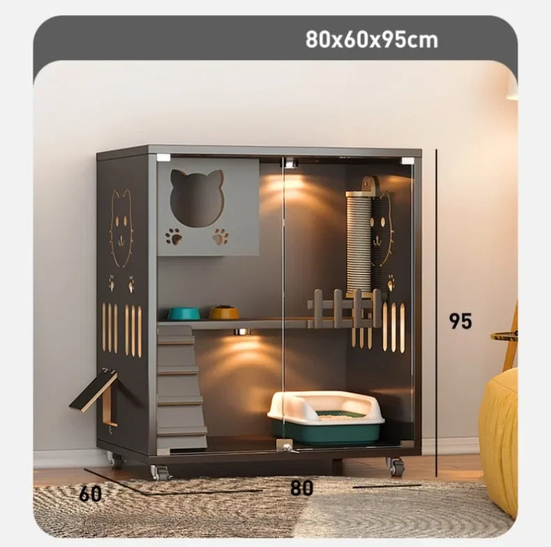 Retro Solid Wood Cat Cage for Living Room Cat House Two-layer One-piece Movable Light Luxury Creative  Cage for Cats